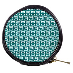 Teal And White Owl Pattern Mini Makeup Bags by GardenOfOphir