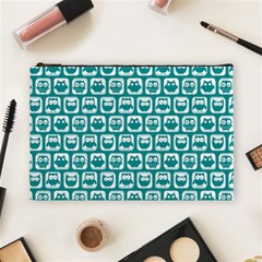 Teal And White Owl Pattern Cosmetic Bag (large)  by GardenOfOphir