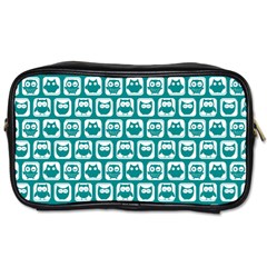 Teal And White Owl Pattern Toiletries Bags by GardenOfOphir