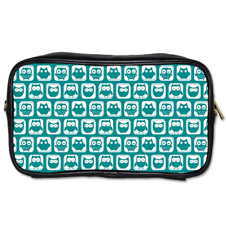 Teal And White Owl Pattern Toiletries Bags 2-Side