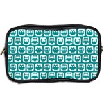 Teal And White Owl Pattern Toiletries Bags 2-Side Back