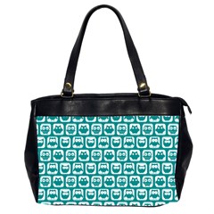 Teal And White Owl Pattern Office Handbags (2 Sides)  by GardenOfOphir