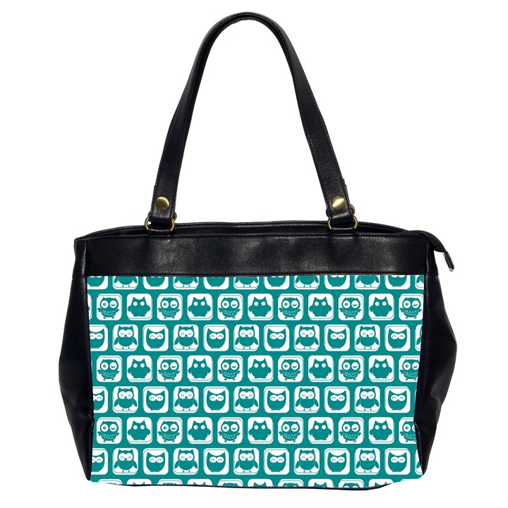 Teal And White Owl Pattern Office Handbags (2 Sides) 