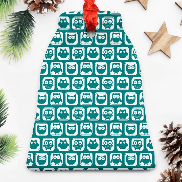 Teal And White Owl Pattern Ornament (Bell) 