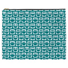 Teal And White Owl Pattern Cosmetic Bag (xxxl)  by GardenOfOphir