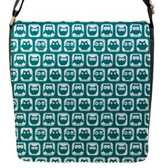 Teal And White Owl Pattern Flap Messenger Bag (s)