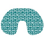 Teal And White Owl Pattern Travel Neck Pillows Front