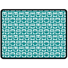 Teal And White Owl Pattern Double Sided Fleece Blanket (large)  by GardenOfOphir