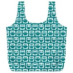 Teal And White Owl Pattern Full Print Recycle Bags (L)  Front