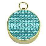 Teal And White Owl Pattern Gold Compasses Front