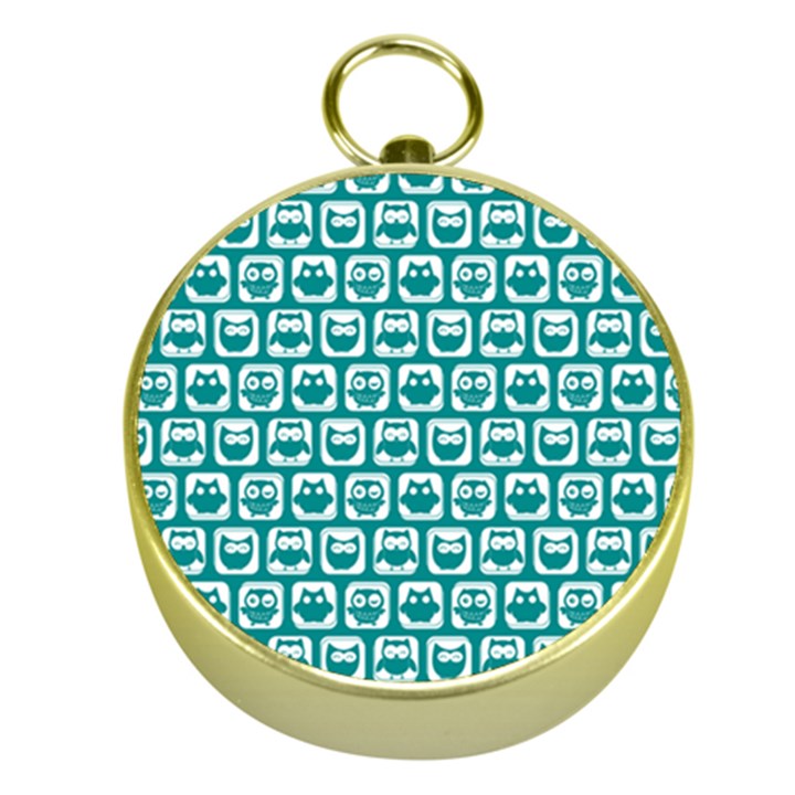 Teal And White Owl Pattern Gold Compasses