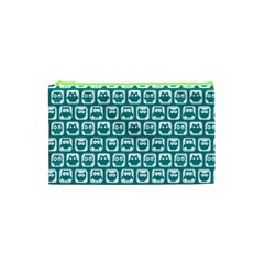 Teal And White Owl Pattern Cosmetic Bag (xs)