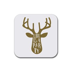 Life Is A Party Buck Deer Rubber Coaster (square) 