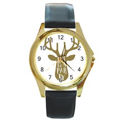 Life Is A Party Buck Deer Round Gold Metal Watches