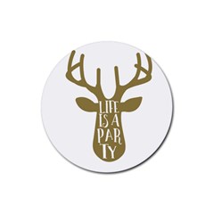 Life Is A Party Buck Deer Rubber Round Coaster (4 Pack) 