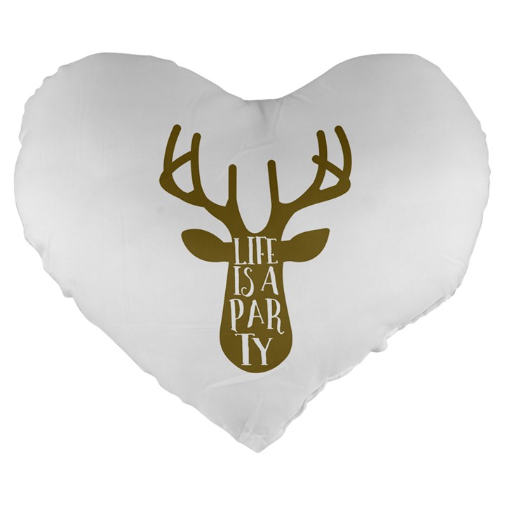 Life Is A Party Buck Deer Large 19  Premium Heart Shape Cushions