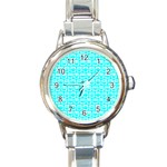 Aqua Turquoise And White Owl Pattern Round Italian Charm Watches Front