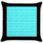 Aqua Turquoise And White Owl Pattern Throw Pillow Cases (Black) Front