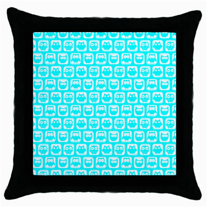 Aqua Turquoise And White Owl Pattern Throw Pillow Cases (Black)