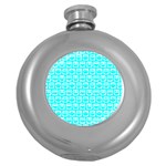 Aqua Turquoise And White Owl Pattern Round Hip Flask (5 oz) Front