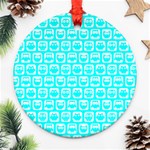 Aqua Turquoise And White Owl Pattern Round Ornament (Two Sides)  Back