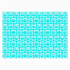 Aqua Turquoise And White Owl Pattern Large Glasses Cloth (2-side) by GardenOfOphir