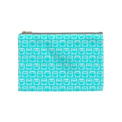 Aqua Turquoise And White Owl Pattern Cosmetic Bag (medium)  by GardenOfOphir