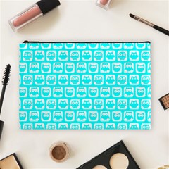 Aqua Turquoise And White Owl Pattern Cosmetic Bag (large) 