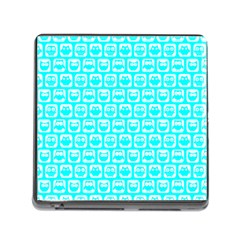 Aqua Turquoise And White Owl Pattern Memory Card Reader (square)