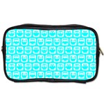 Aqua Turquoise And White Owl Pattern Toiletries Bags 2-Side Front