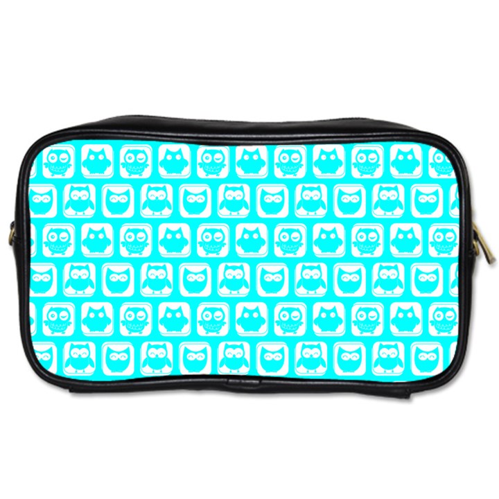 Aqua Turquoise And White Owl Pattern Toiletries Bags 2-Side