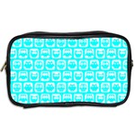 Aqua Turquoise And White Owl Pattern Toiletries Bags 2-Side Back