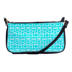 Aqua Turquoise And White Owl Pattern Shoulder Clutch Bags by GardenOfOphir