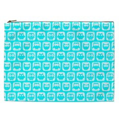 Aqua Turquoise And White Owl Pattern Cosmetic Bag (xxl)  by GardenOfOphir