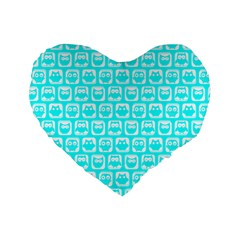 Aqua Turquoise And White Owl Pattern Standard 16  Premium Heart Shape Cushions by GardenOfOphir