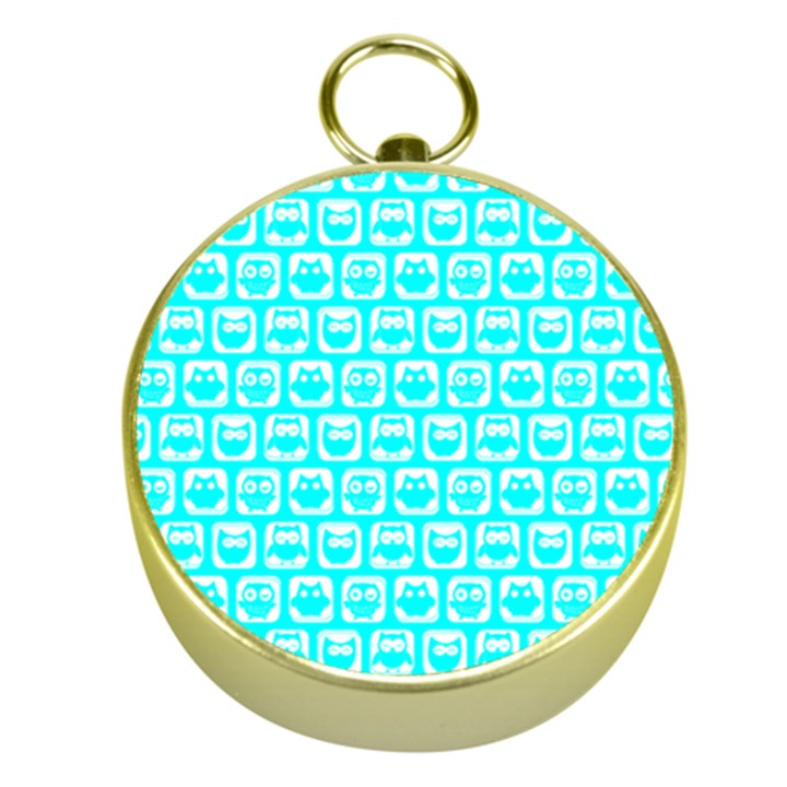 Aqua Turquoise And White Owl Pattern Gold Compasses