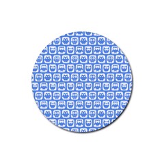 Blue And White Owl Pattern Rubber Coaster (round)  by GardenOfOphir