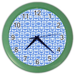 Blue And White Owl Pattern Color Wall Clocks by GardenOfOphir