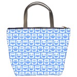 Blue And White Owl Pattern Bucket Bags Back