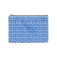 Blue And White Owl Pattern Cosmetic Bag (medium)  by GardenOfOphir