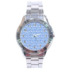 Blue And White Owl Pattern Stainless Steel Men s Watch by GardenOfOphir