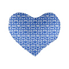 Blue And White Owl Pattern Standard 16  Premium Heart Shape Cushions