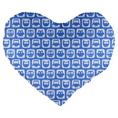 Blue And White Owl Pattern Large 19  Premium Heart Shape Cushions by GardenOfOphir