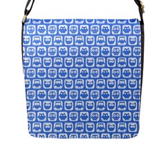 Blue And White Owl Pattern Flap Messenger Bag (l) 