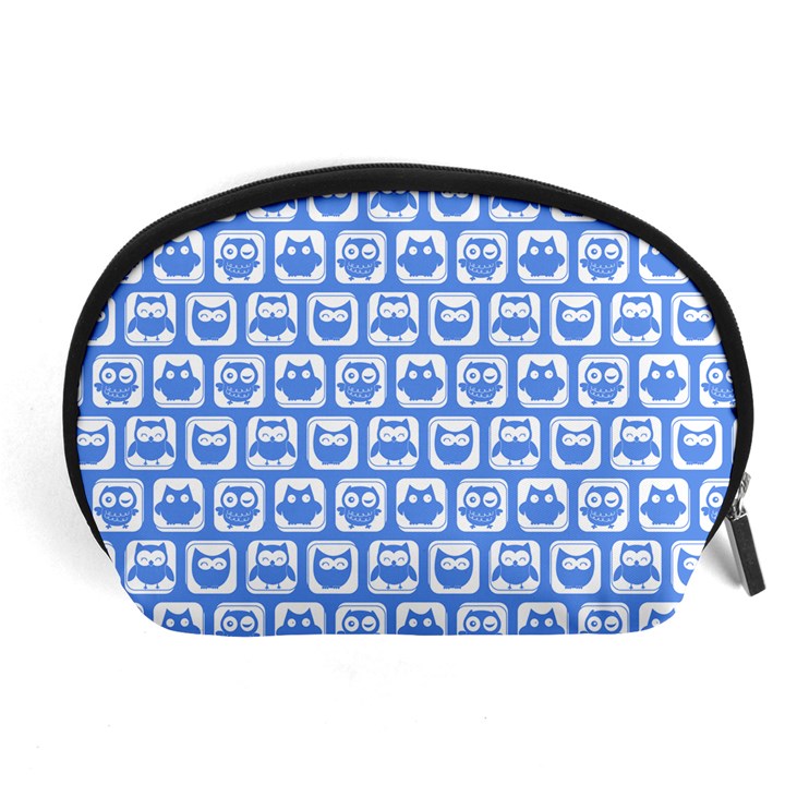 Blue And White Owl Pattern Accessory Pouches (Large) 