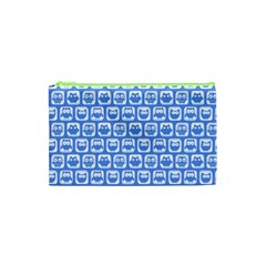 Blue And White Owl Pattern Cosmetic Bag (xs)