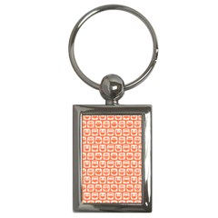 Coral And White Owl Pattern Key Chains (rectangle)  by GardenOfOphir