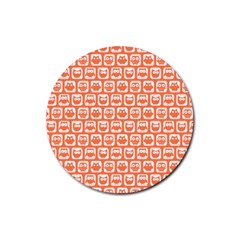 Coral And White Owl Pattern Rubber Coaster (round)  by GardenOfOphir