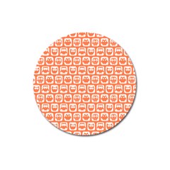 Coral And White Owl Pattern Magnet 3  (round) by GardenOfOphir