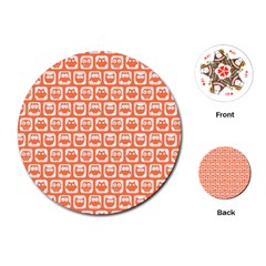 Coral And White Owl Pattern Playing Cards (round)  by GardenOfOphir